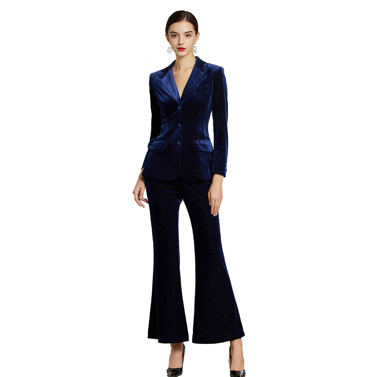 Celebrity Tailored Women Pants Suits Navy Blue Velvet Prom Party Wear Blazer For Wedding Wide Leg 2 Pieces