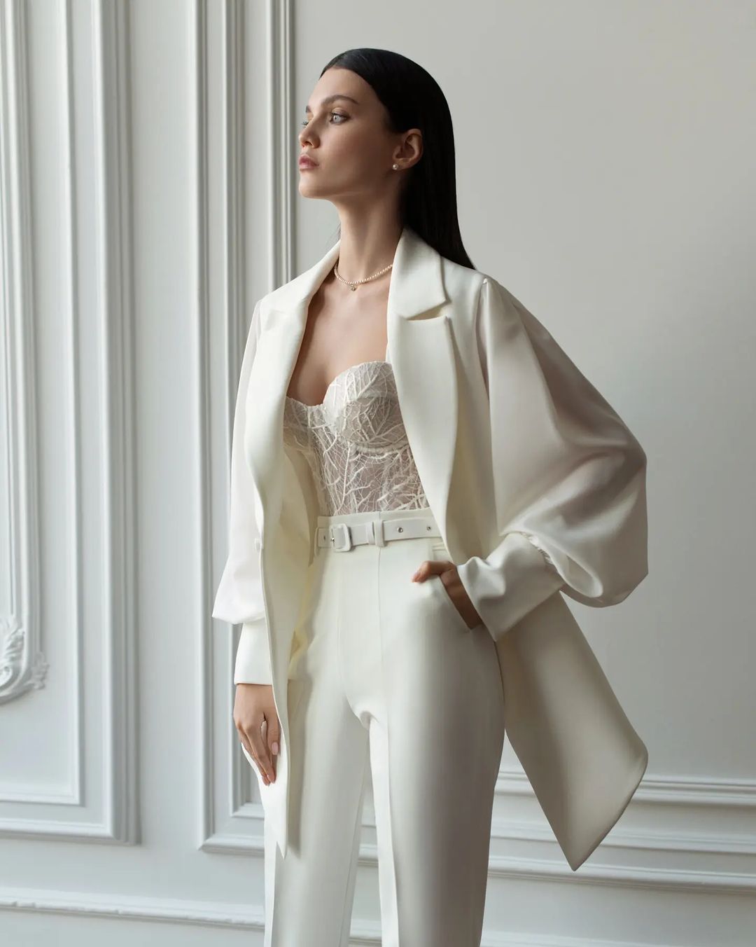 Ensembles blazer et pantalon ivoire pour femme, tenue de bureau, 2 pièces 