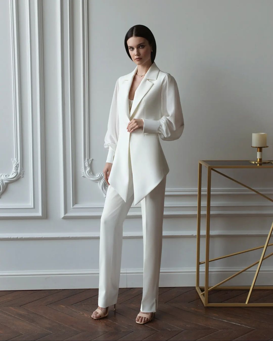 Ensembles blazer et pantalon ivoire pour femme, tenue de bureau, 2 pièces 