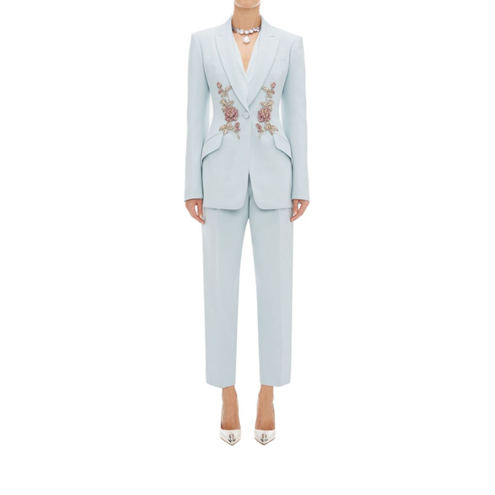 Costume blazer 2 pièces pour femme, avec appliques dorées, sur mesure, pour soirée, fête, anniversaire 