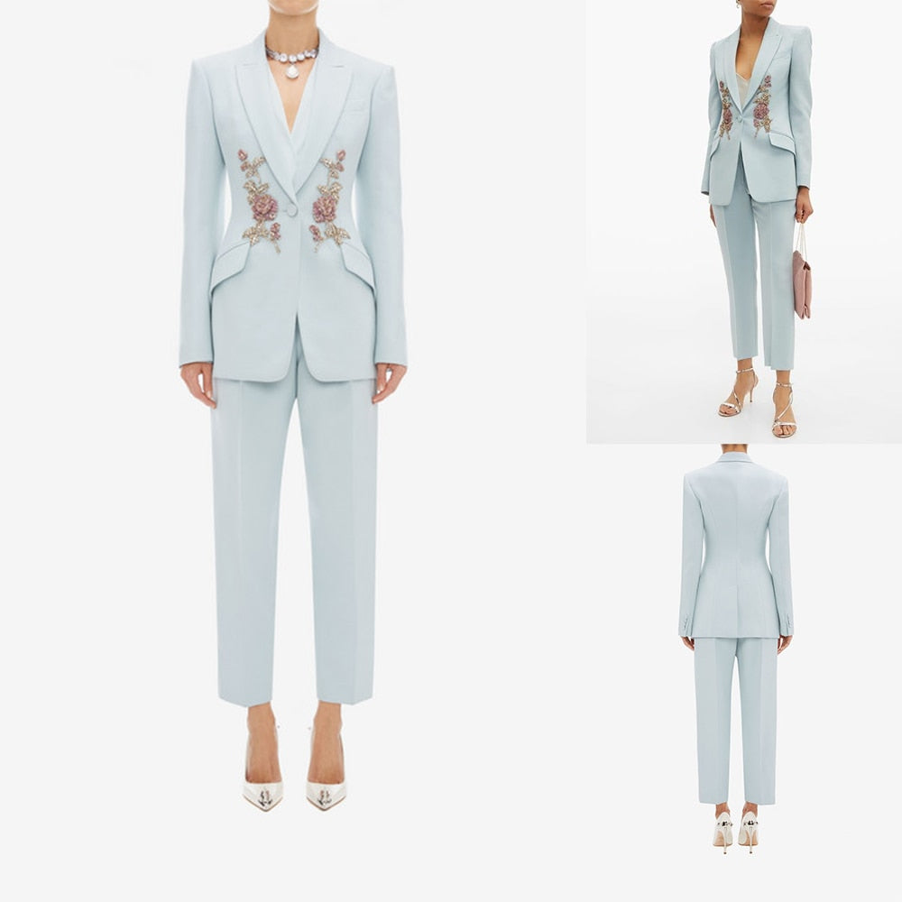 Costume blazer 2 pièces pour femme, avec appliques dorées, sur mesure, pour soirée, fête, anniversaire 