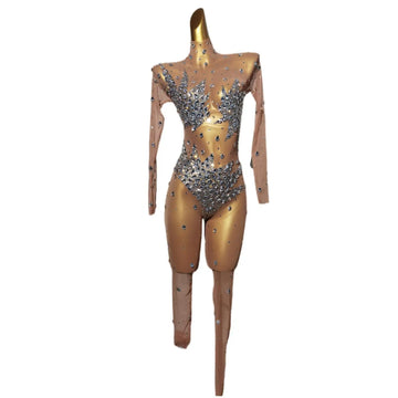 Celebrity's Sparkling Rhinestone Jumpsuit for Birthday Celebration Party Luxurious Attire for Dancers' Performances