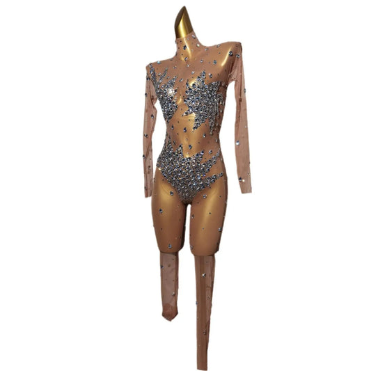 Celebrity's Sparkling Rhinestone Jumpsuit for Birthday Celebration Party Luxurious Attire for Dancers' Performances