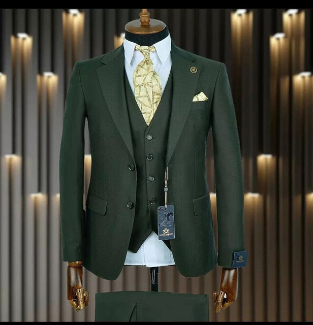 Champagne 3 Pcs Jacket Pants Vest Blazer Trousers Men's Wedding Party Wear Suits Men Sets Outfit