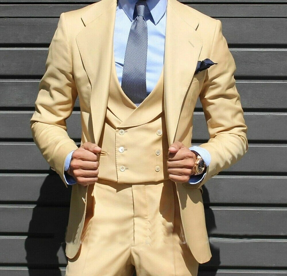 Champagne Business Peaked Lapel Blazer Trousers Men’s Suits Set Costume Homme Slim Fit Wedding Party Wear 3Pcs Jacket Pants Vest