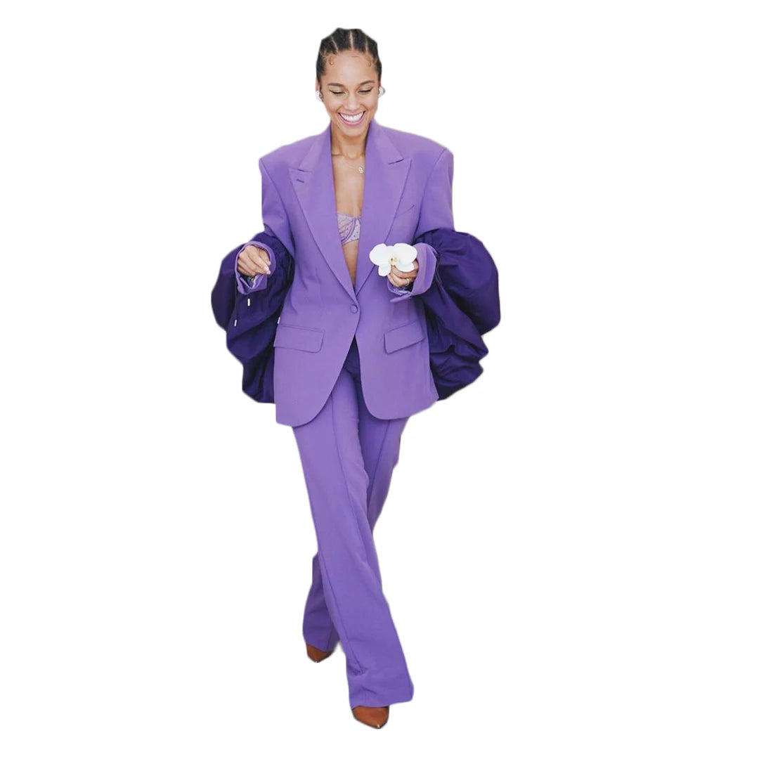 Blazer holgado y elegante para mujer, traje de moda con solapa de pico, blazer de un botón, pantalones acampanados, ropa de calle informal para uso diario, ropa formal