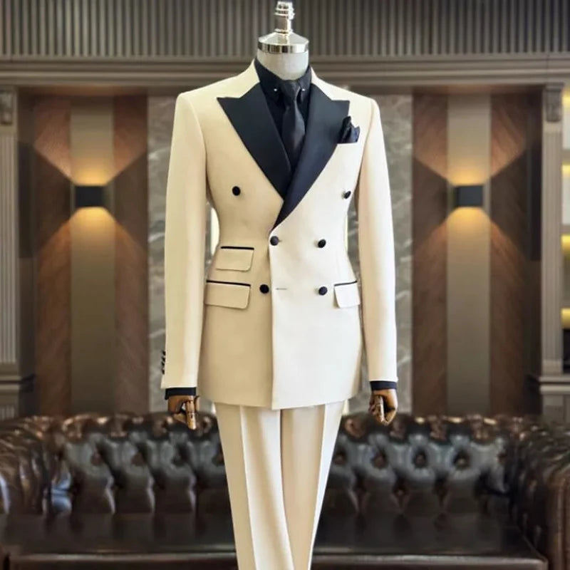 Costumes chics pour hommes, croisés, revers en pointe, formels, bal de promo, ensemble complet 2 pièces veste et pantalon, vêtements de luxe pour hommes Terno 