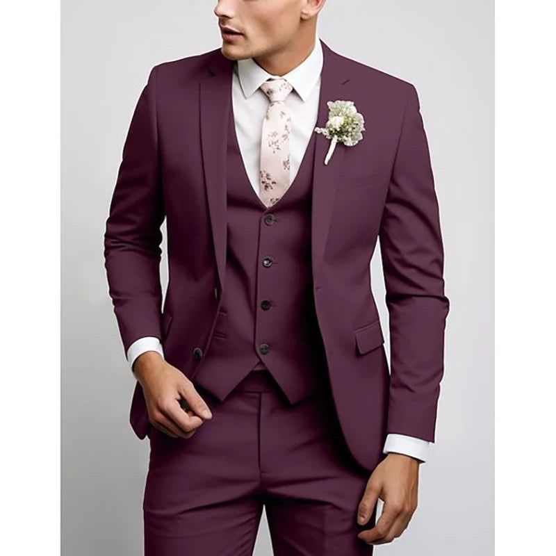 Trajes elegantes de corte entallado para hombre, elegantes conjuntos de chaqueta, pantalón y chaleco de 3 piezas para boda, con solapa de muesca y botonadura sencilla, blazer de lujo de alta calidad.