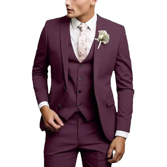 Chic Slim Fit Men Suits Elegant Wedding 3 Piece Jacket Pants Vest Sets Single Breasted Notch Lapel High Quality Luxury Blazer