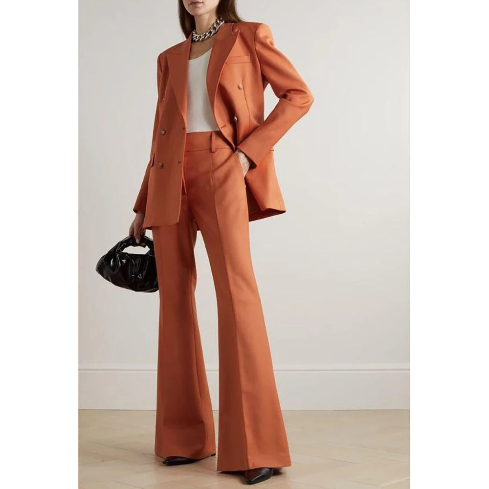 Chic Solid Color Double Breasted Women Pants Set New Female Two Pieces(Blazer+Trousers)
