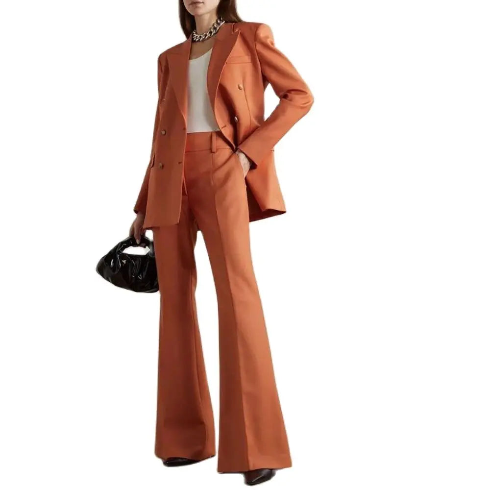 Conjunto elegante de pantalón cruzado de color liso para mujer, dos piezas (blazer y pantalón)