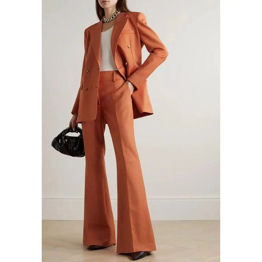 Chic Solid Color Double Breasted Women Pants Set New Female Two Pieces(Blazer+Trousers)