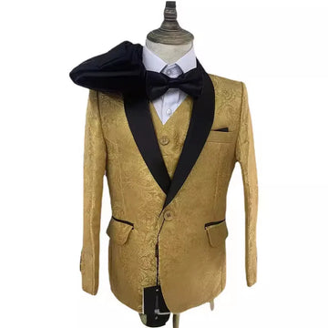 Blazer doré élégant pour garçon avec nœud papillon – Parfait pour les mariages, les séances photo et les événements formels 