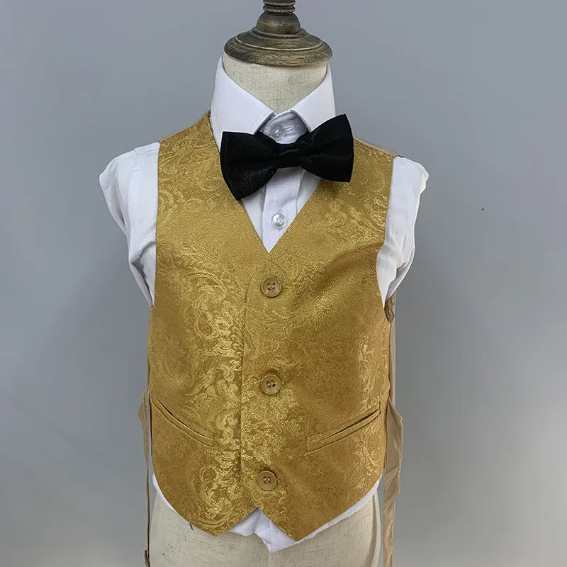 Stylish Boys Golden Blazer Suit with Bowtie - Perfect for Weddings, Photo Shoots, and Formal Events