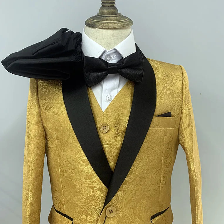 Stylish Boys Golden Blazer Suit with Bowtie - Perfect for Weddings, Photo Shoots, and Formal Events