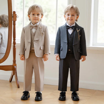 Boys Formal Suit Set with Bow Tie and Vest Two Piece Dress Outfit