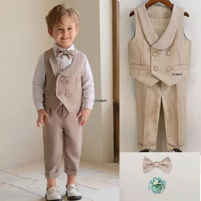 Ensemble costume croisé pour tout-petit garçon avec nœud papillon et pantalon habillé 