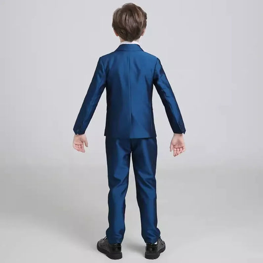 Boys Navy Blue Formal Suit Three Piece Outfit with Striped Bow Tie