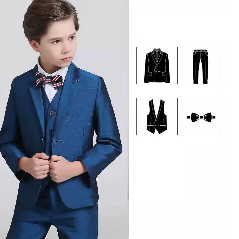 Boys Navy Blue Formal Suit Three Piece Outfit with Striped Bow Tie