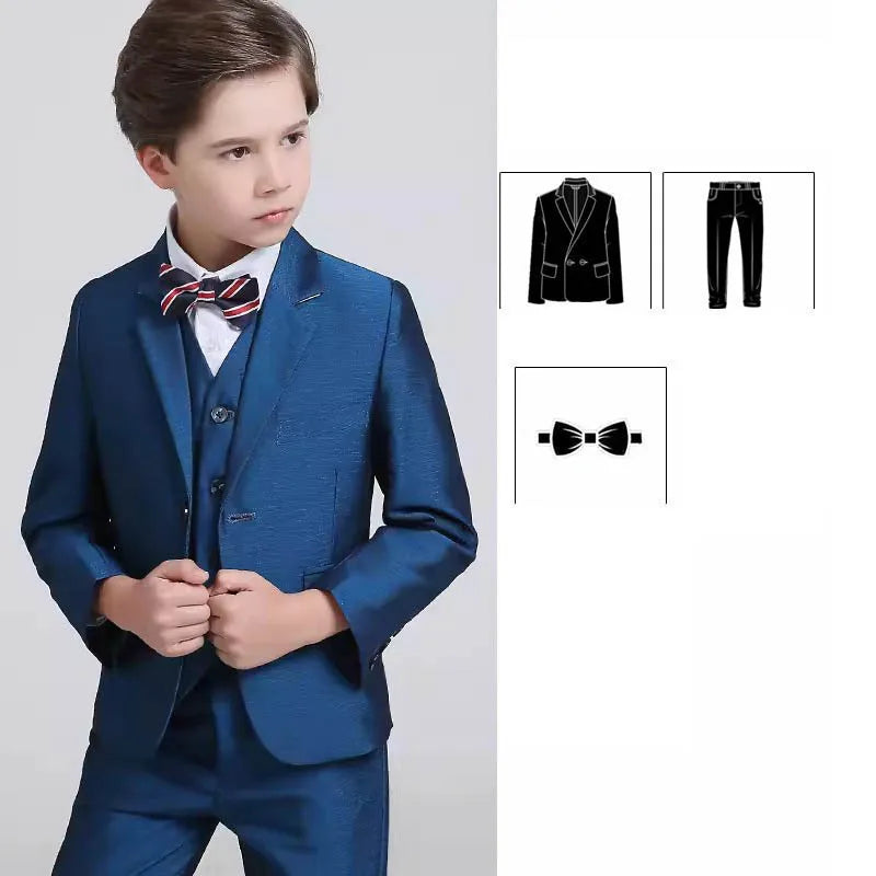 Boys Navy Blue Formal Suit Three Piece Outfit with Striped Bow Tie