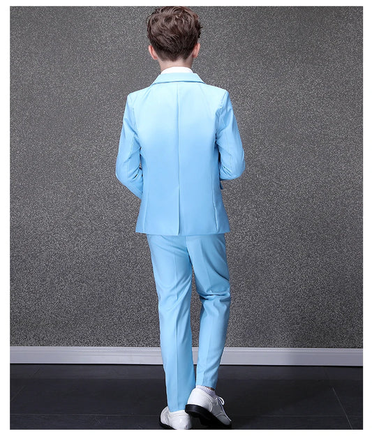 Boys Light Blue Formal Suit with Bow Tie and White Shoes
