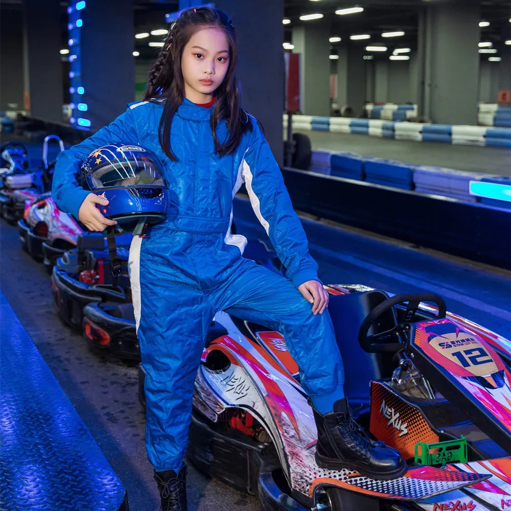 Trajes de karting para niños, monos de carreras de coches de F1, monos de automóvil para niños, trajes de motocicleta impermeables y a prueba de viento de doble capa 