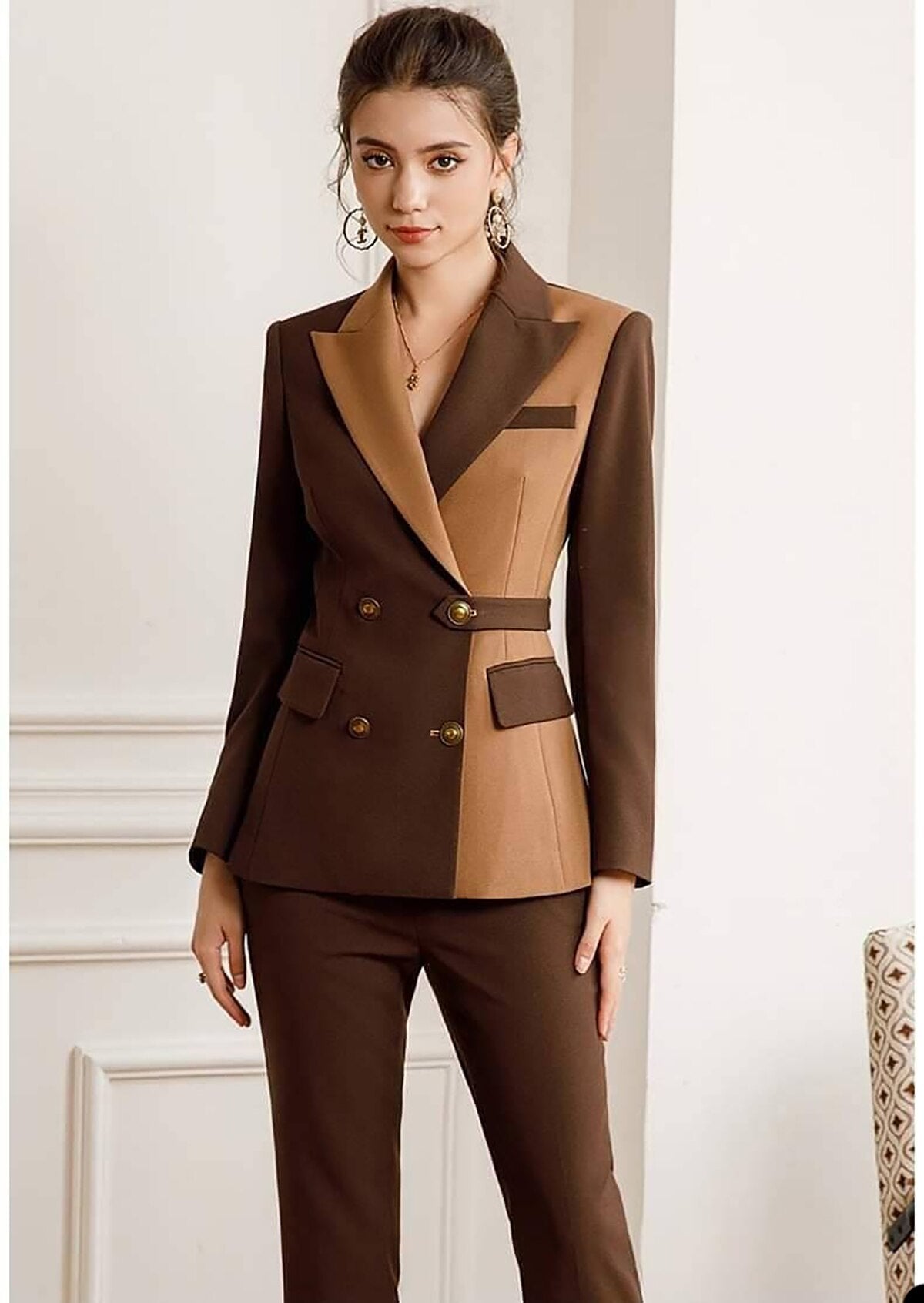 Chocolate Color Women Pants Suits Slim Fit Tailored Evening Party Wear For Wedding Straight Trousers Two Pieces