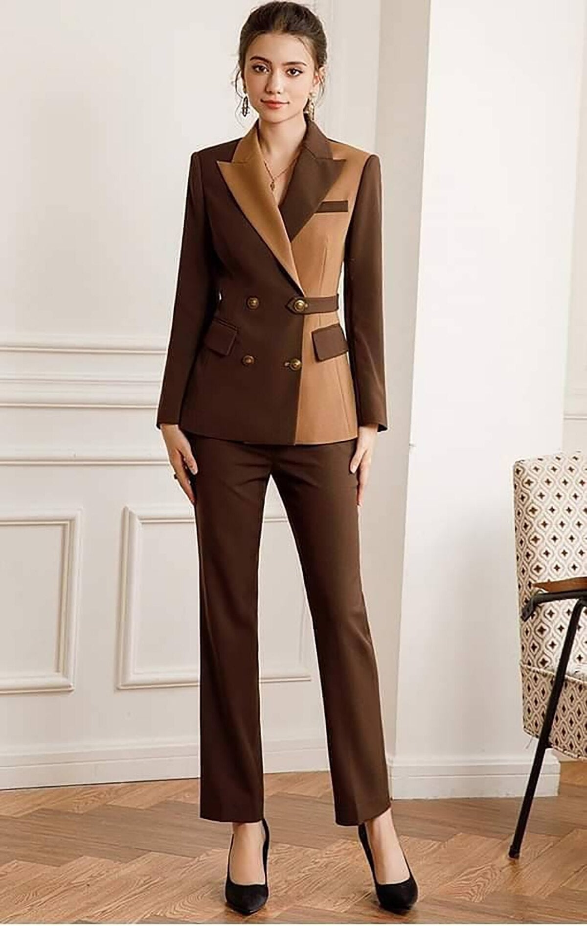Chocolate Color Women Pants Suits Slim Fit Tailored Evening Party Wear For Wedding Straight Trousers Two Pieces
