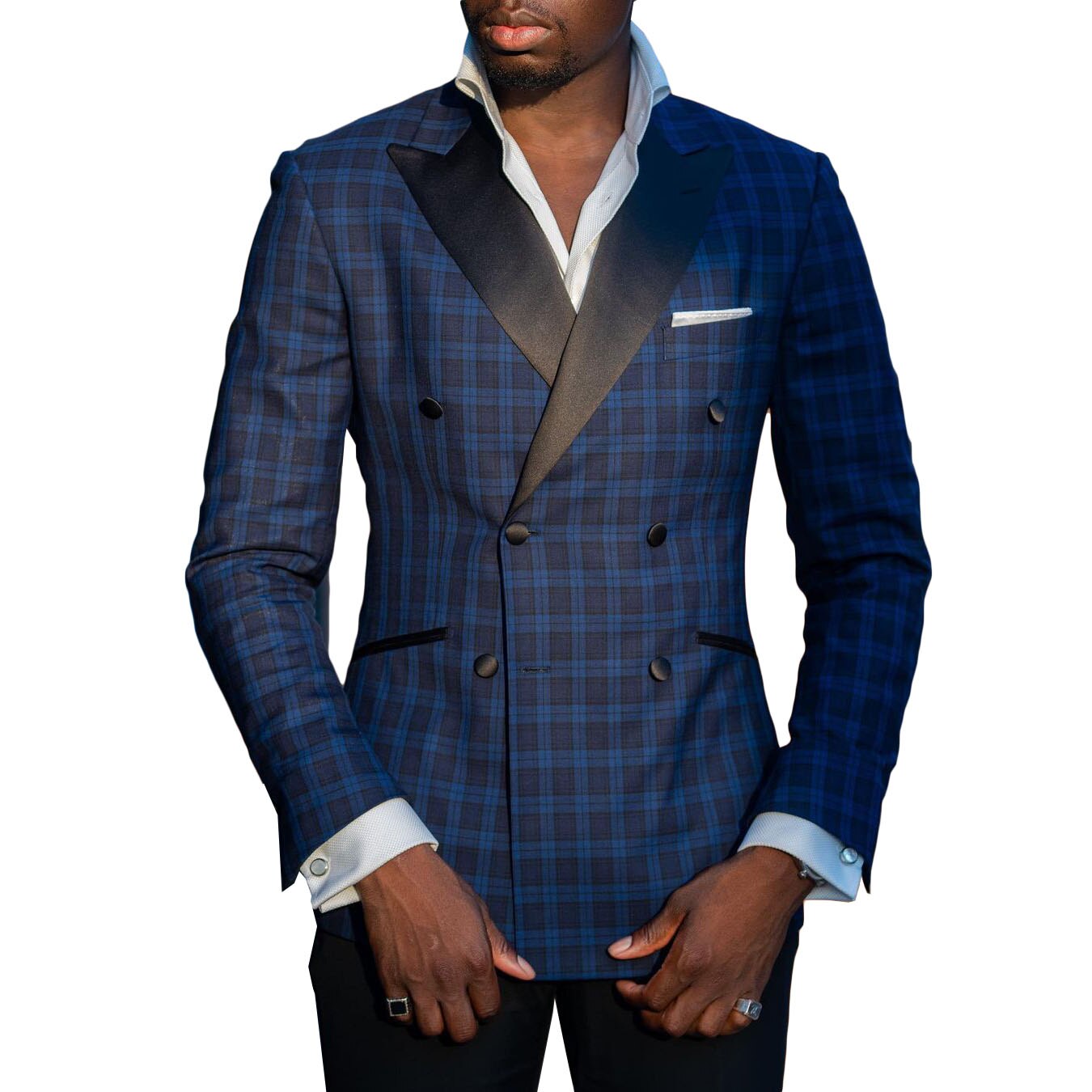 Traje clásico de cuadros negros para hombre, traje de boda de dos piezas con cuello cerrado, esmoquin para hombre, traje formal de alta calidad para ocasiones especiales. 
