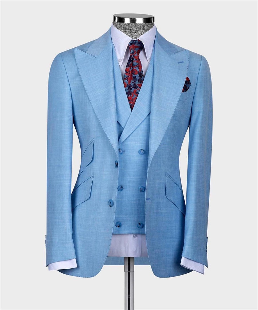 Costume classique bleu pour homme, 3 pièces, blazer, gilet, pantalon, coupe slim, tenue d'affaires, mariage formel, smoking pour garçon d'honneur