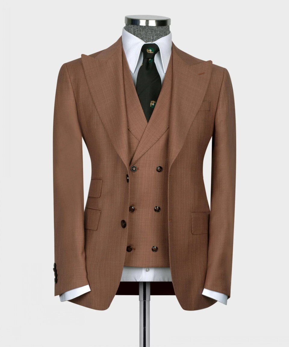 Classic Brown Men Suits Business Wear Slim Fit  Groom Tuxedo 3pcs Blazer Vest Pants Tailored Made Formal Male Prom Party Suit