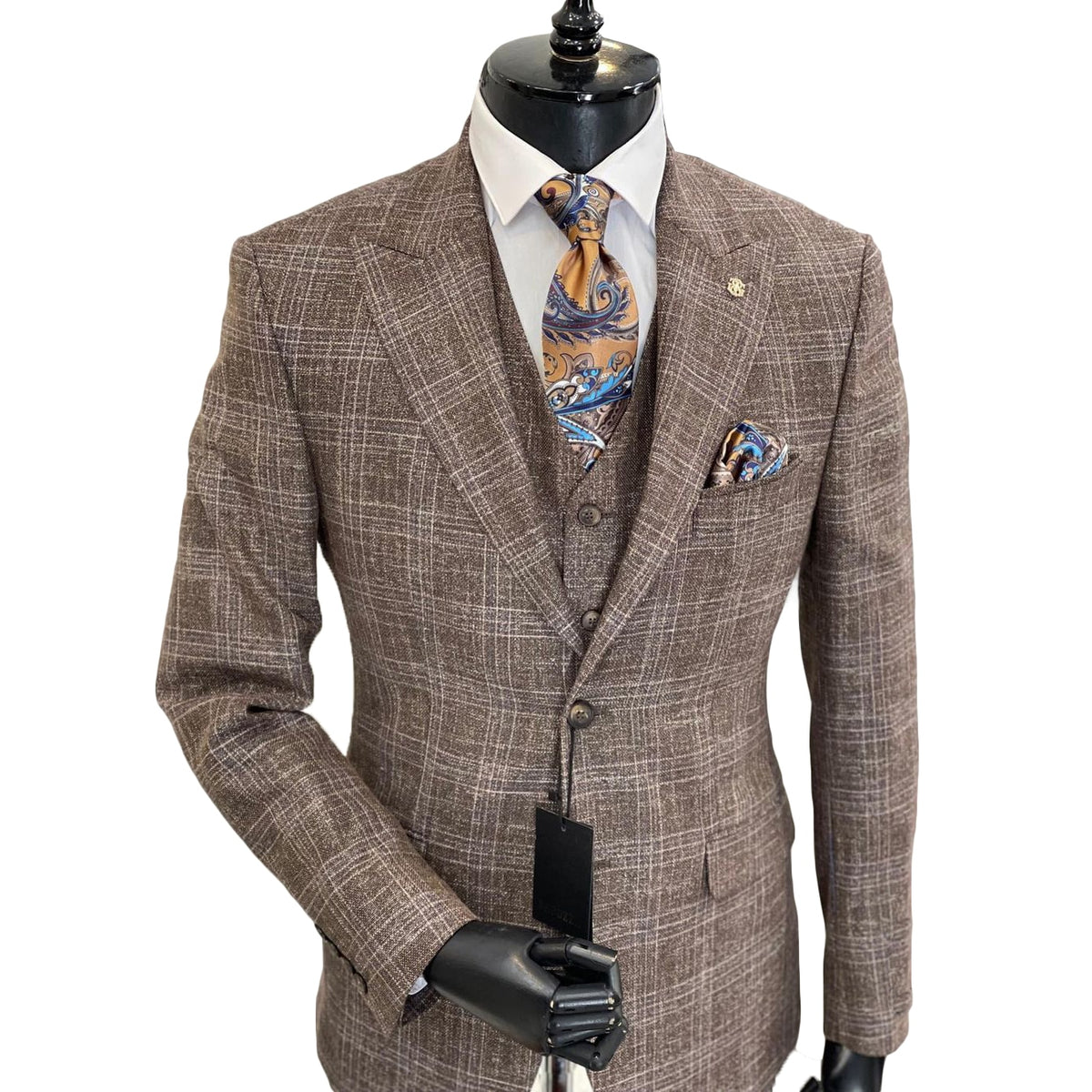 Costume de mariage classique à rayures marron pour homme, smoking slim fit, de haute qualité, grande taille