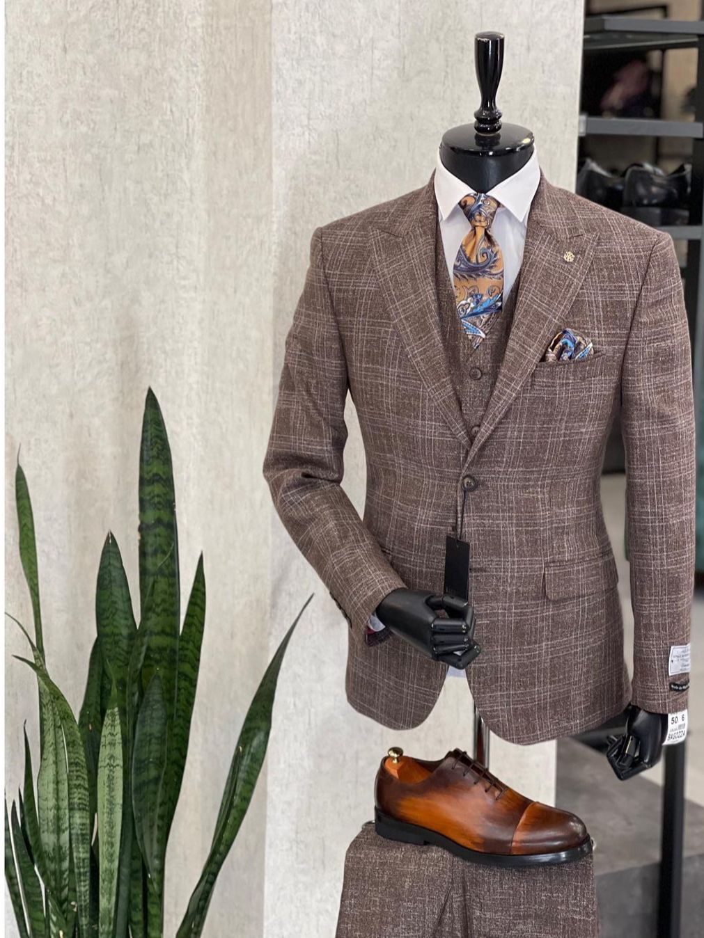 Costume de mariage classique à rayures marron pour homme, smoking slim fit, de haute qualité, grande taille