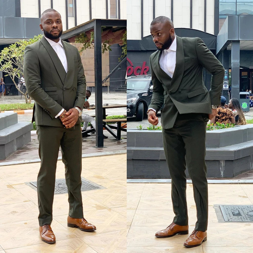 Costume classique pour homme d'affaires, smoking croisé, revers cranté, coupe slim, veste blazer, 2 pièces