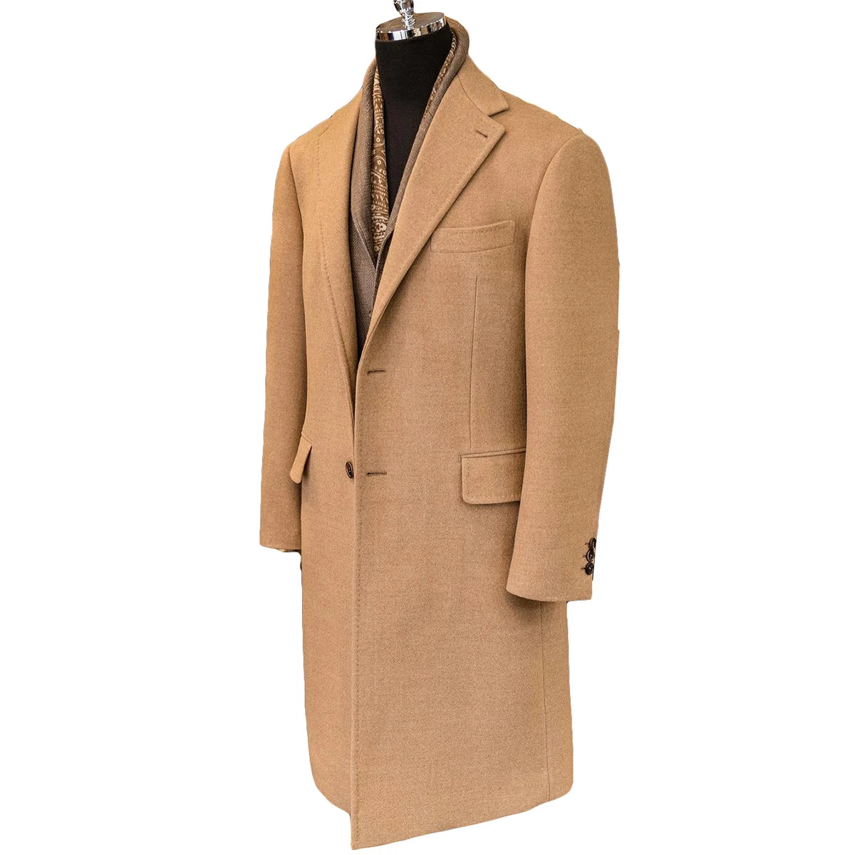 Abrigo clásico de lana estilo inglés champán para hombre, grueso, personalizado, de un solo pecho, largo, informal, cálido, para invierno.