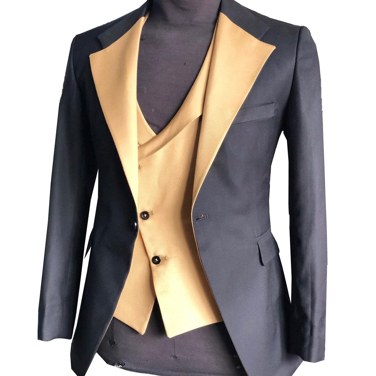 Classic Color Contrast Wedding Men Suits Two-Pieces Coat Vest Closure Collar Custom Made Groom Costume Party