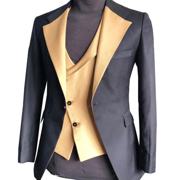 Classic Color Contrast Wedding Men Suits Two-Pieces Coat Vest Closure Collar Custom Made Groom Costume Party