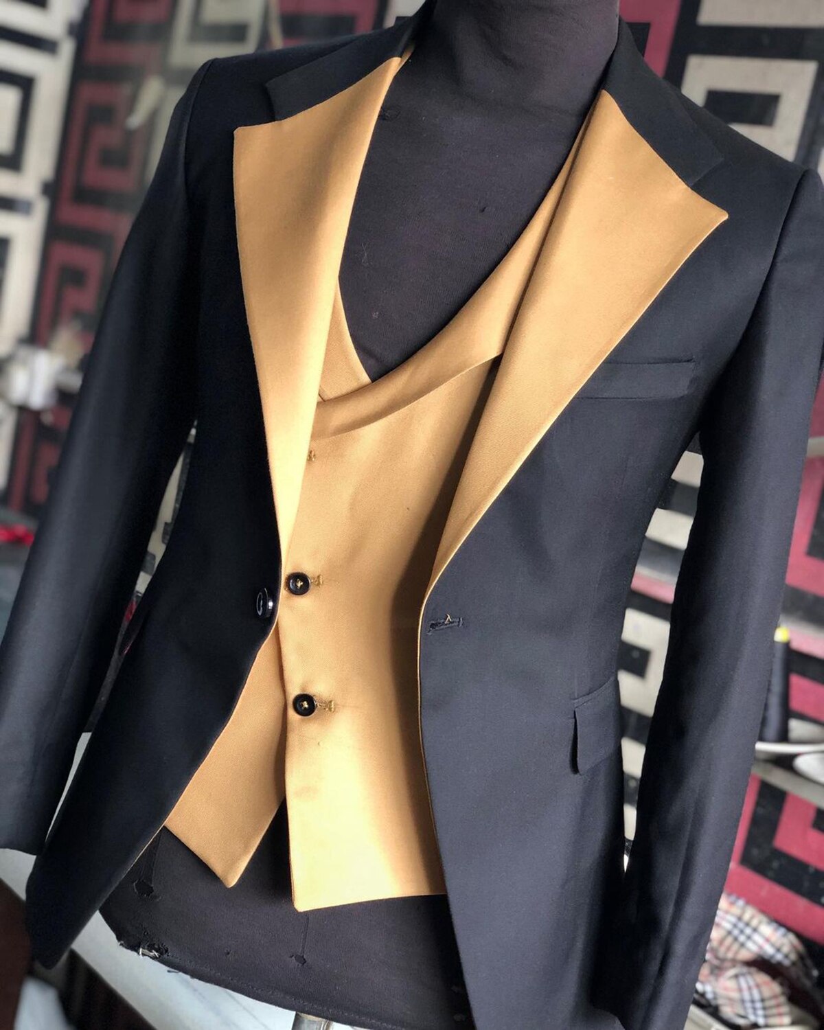Classic Color Contrast Wedding Men Suits Two-Pieces Coat Vest Closure Collar Custom Made Groom Costume Party