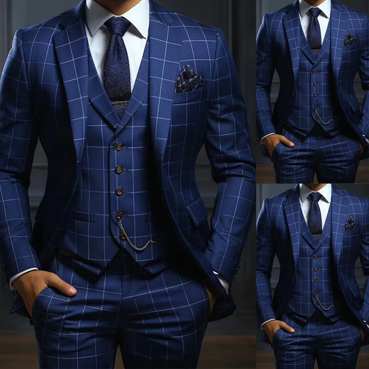 Classic Cotton Wedding Men's Suit Business New Square Slim Fit 3-Pieces Tailor-Made Groom Formal Occasions Size Customized