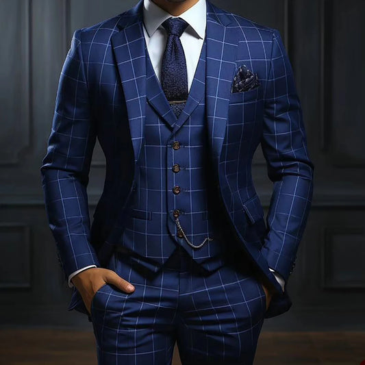 Classic Cotton Wedding Men's Suit Business New Square Slim Fit 3-Pieces Tailor-Made Groom Formal Occasions Size Customized