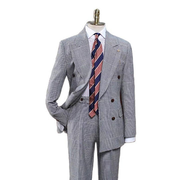 Classic Full Men's Suit Plaid 2 Pcs Vintage Double-Breasted Jacket Pants Formal Business Wear Customized Autumn Male Suit