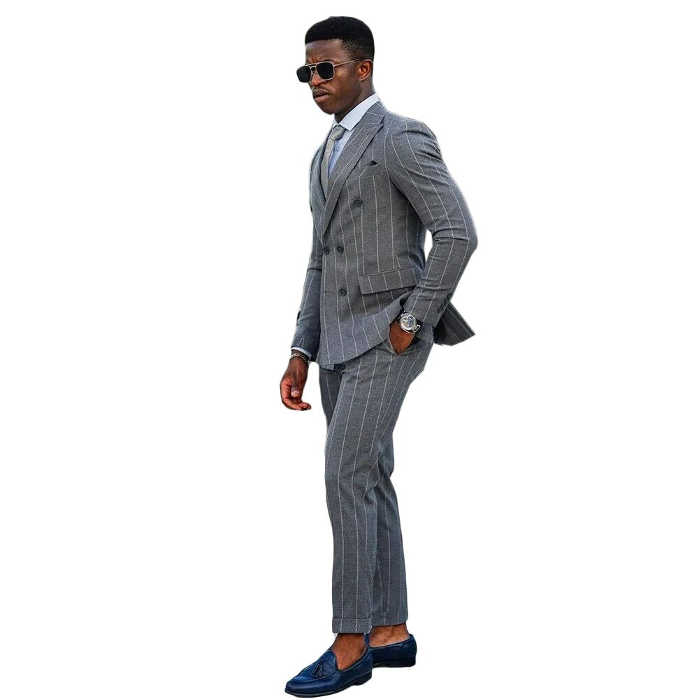Classic Gentleman Men Suits With Stripe Two Pieces Jacket And Pants Custom Made Designer Wedding Party Formal Occasion