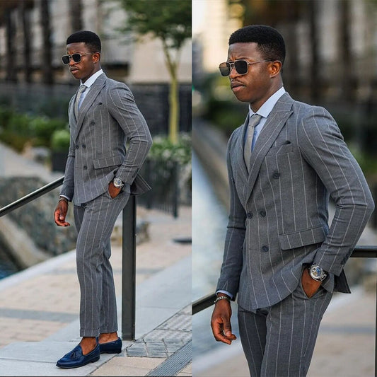Classic Gentleman Men Suits With Stripe Two Pieces Jacket And Pants Custom Made Designer Wedding Party Formal Occasion