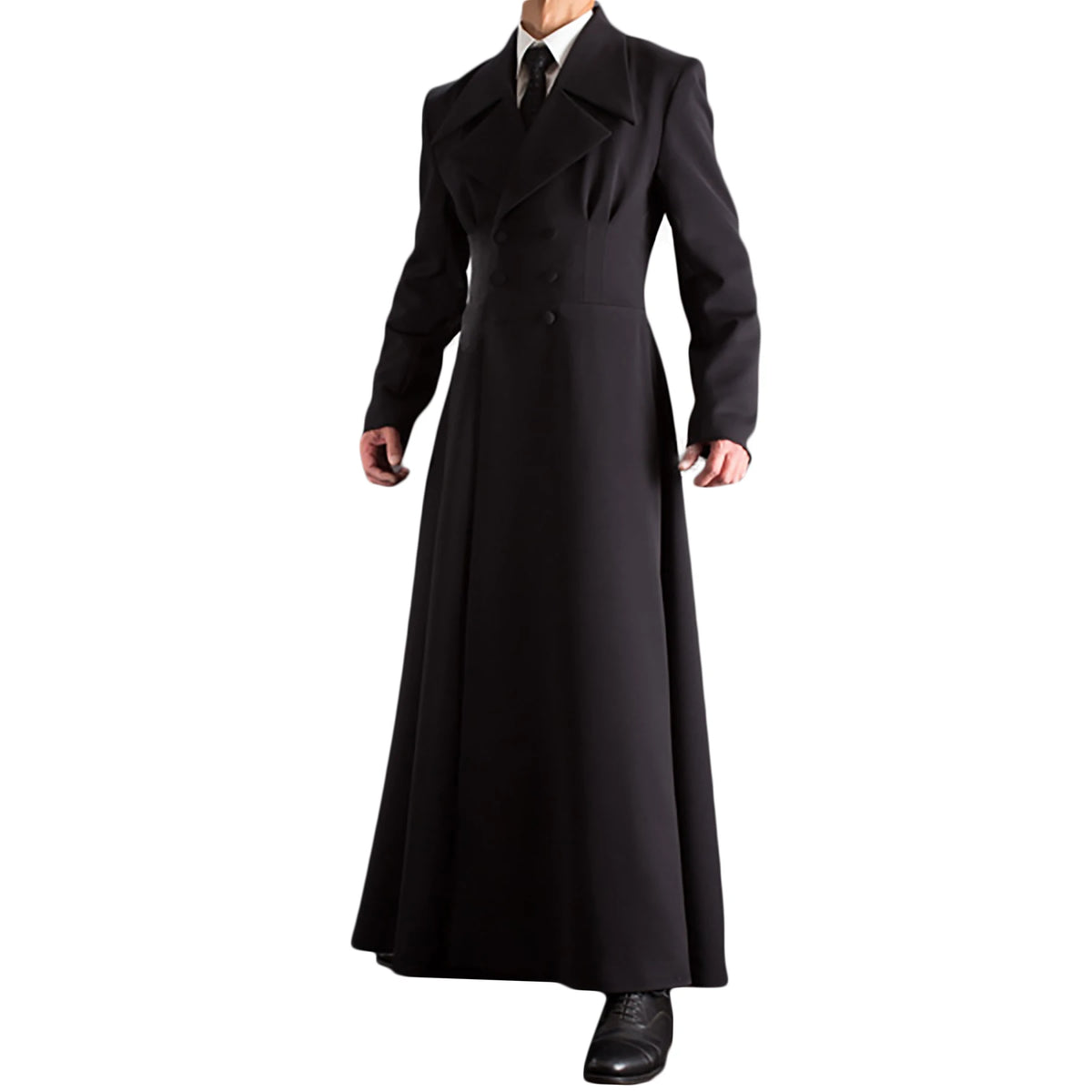 Elegant Custom Tailored Black Long Coat for Men - Premium Thick Fabric, Double Breasted Design, Perfect for Autumn and Formal Occasions