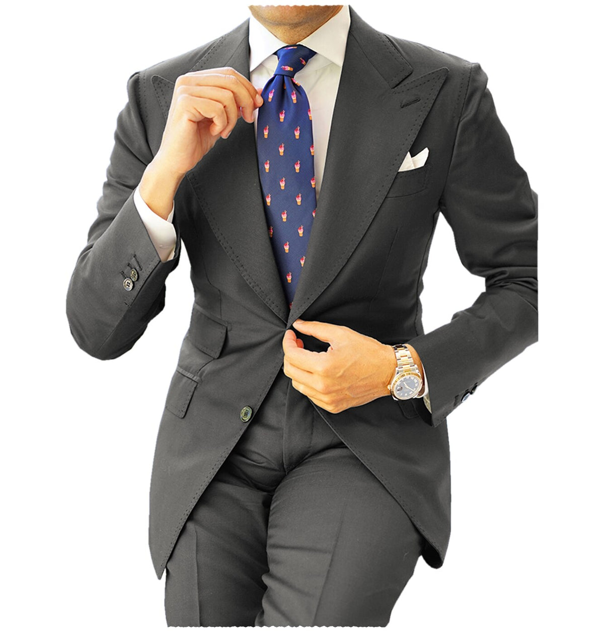 Trajes clásicos para hombre, 2 piezas, azul marino, corte entallado, esmoquin de negocios para boda formal, blazer, traje de novio, solapa de pico 