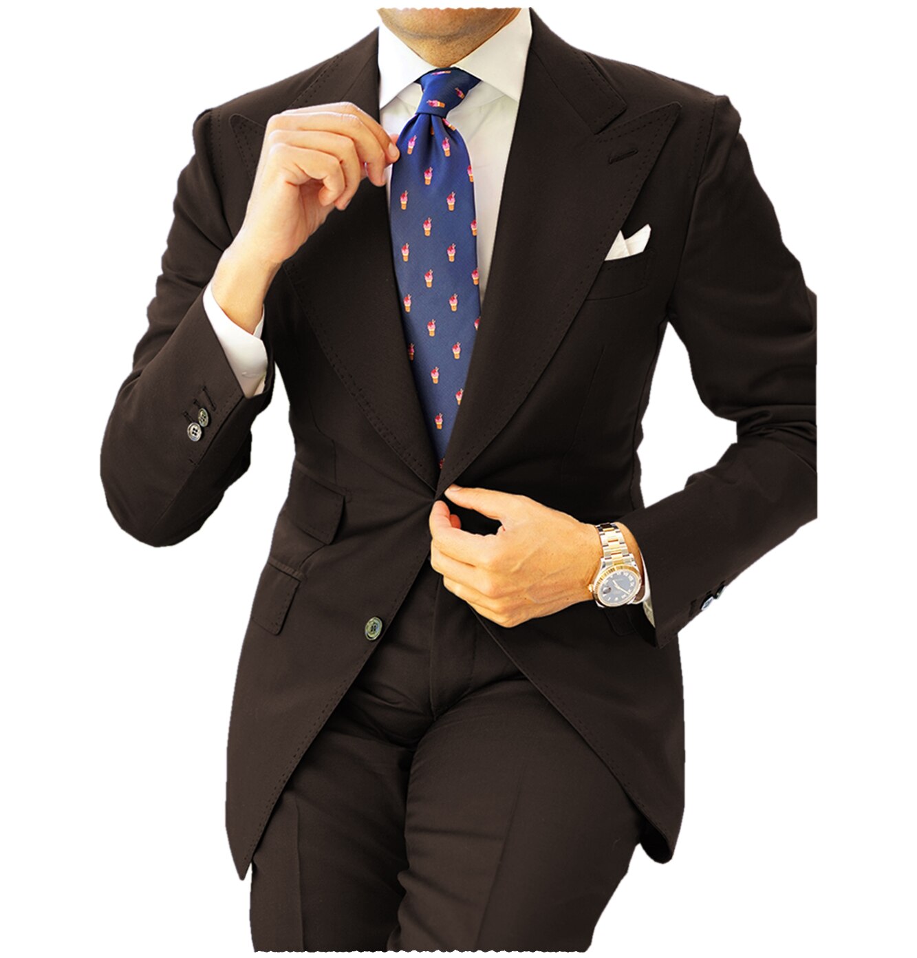 Trajes clásicos para hombre, 2 piezas, azul marino, corte entallado, esmoquin de negocios para boda formal, blazer, traje de novio, solapa de pico 