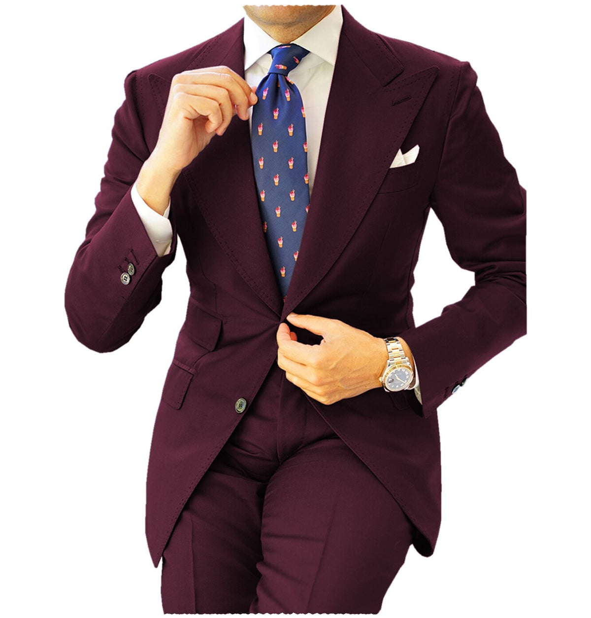 Trajes clásicos para hombre, 2 piezas, azul marino, corte entallado, esmoquin de negocios para boda formal, blazer, traje de novio, solapa de pico 