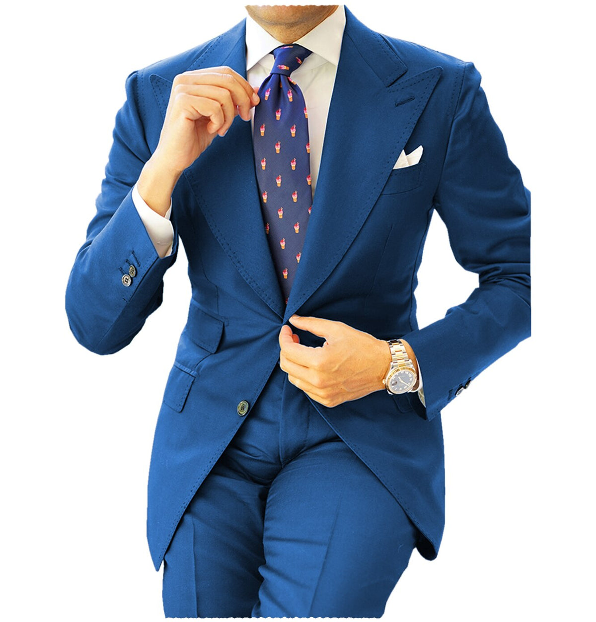 Trajes clásicos para hombre, 2 piezas, azul marino, corte entallado, esmoquin de negocios para boda formal, blazer, traje de novio, solapa de pico 