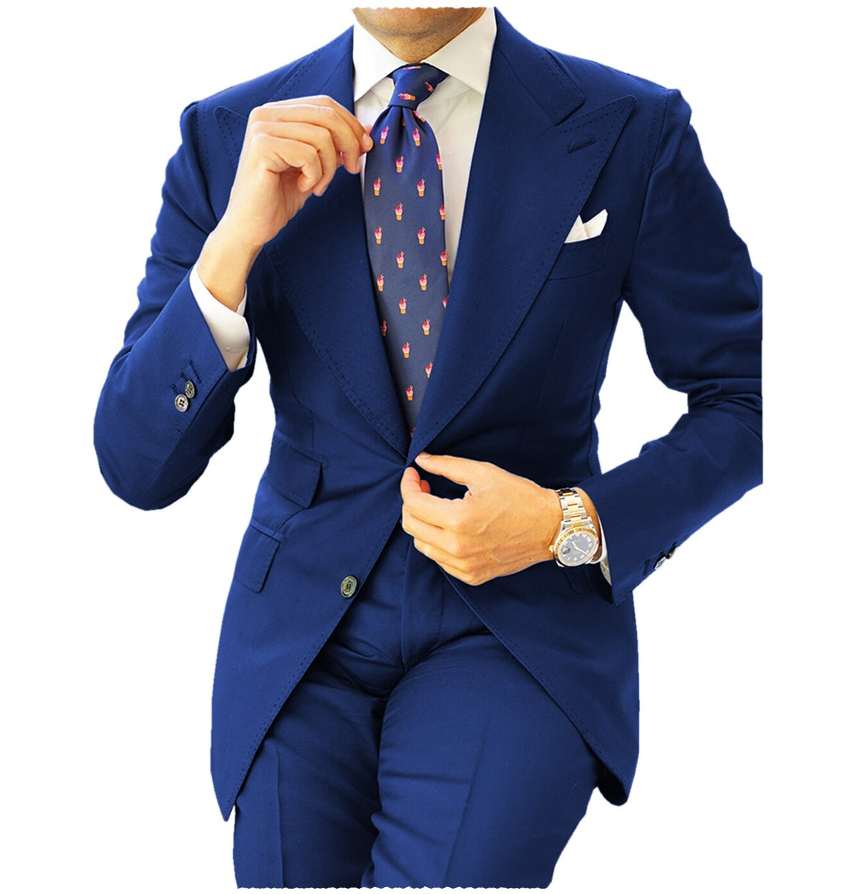 Trajes clásicos para hombre, 2 piezas, azul marino, corte entallado, esmoquin de negocios para boda formal, blazer, traje de novio, solapa de pico 