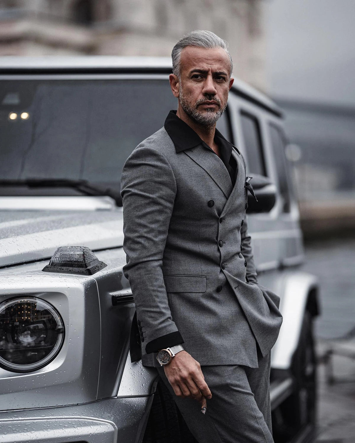 Costume de mariage classique pour homme, revers pointus, smoking gris croisé, ensemble 2 pièces veste et pantalon